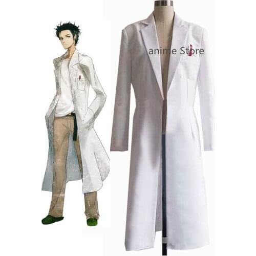 Anime Steins Gate Okabe Cosplay Costume Coat Long Jacket White Jacket costume
