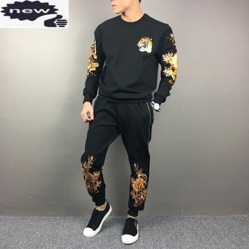 Autumn Mens Casual Tracksuit Two Piece Set Fashion Embroidery Sportswear Long Sleeve Pullover Tops Sweatpants Matching Sets Men