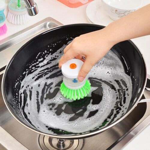 Kitchen Cleaning Brush Scrubber Dish Bowl Washing Automatic Detergent Soap Dispensing Palm Brush Kitchen Pot Cleaner Tool