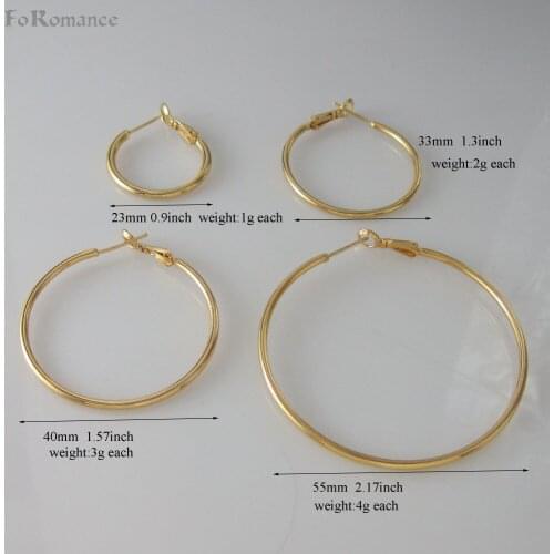 MIN ORDER 10$ CAN MIX DESIGN/FOUR STYLES IN DIFFERENT SIZE PLAIN SURFACE YELLOW GOLD COLOR GP HOOP 0.9" 1.3" 1.57" 2.17" EARRING