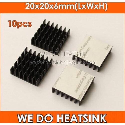 WE DO HEATSINK 10pcs 20x20x6mm Black Anodized and Slotted Aluminum IC Cooling Cooler Heatsink