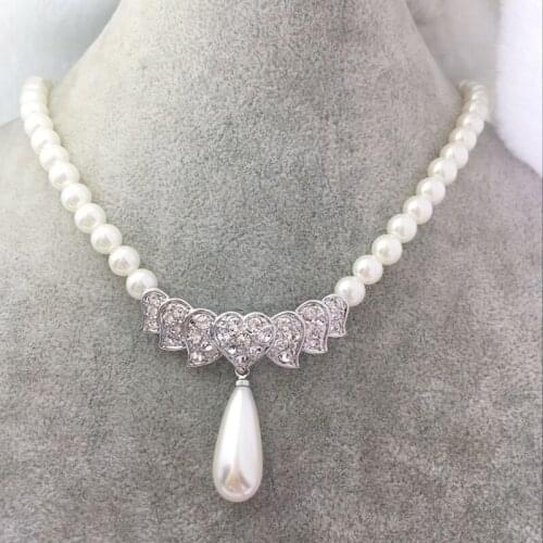 White Gold Color Faux Pearl Eye Shape Pendant Necklace Women Girls Jewelry Chain 18" Kolye Collier Ketting