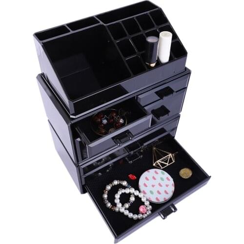 Plastic Black cosmetic box For Cosmetic Collect with Mirrior Storage Rack 190812113