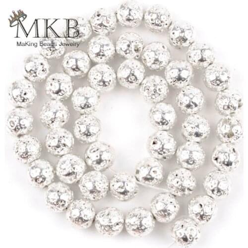 Silver Plated Lava Hematite Round Beads 4/6/810mm Natural Stone Beads For Making Jewelry Spacer Loose Beads Fit Diy Bracelet 15"