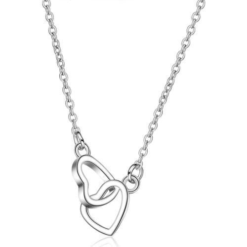 Simple Double Hollow Out Heart-shaped Pendant Necklace Womens Wedding Clavicle Chain Fashion Party Jewelry