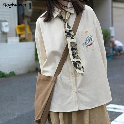 Shirts Women Long Sleeve New Korean Style Harajuku Turn Down Collar Kawaii Plus Size Loose Leisure Daily Streetwear Female Hot