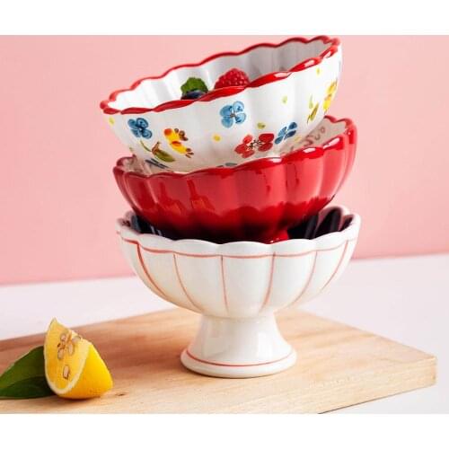 Hand-painted 200ml Ceramic Dessert Plate Ice Cream Oult Salad Plate Hand-painted Dessert Cone Bowl ceramic dish cute plates