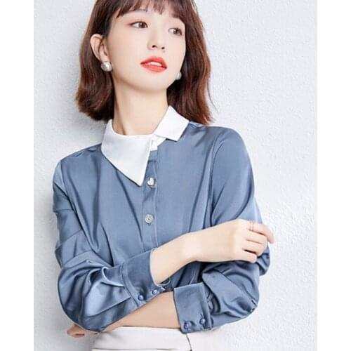 Houthion Chiffon Slim Womens Blouses Solid Shirt Spring /Autumn New Casual Blouse Fashion Long Sleeve Top