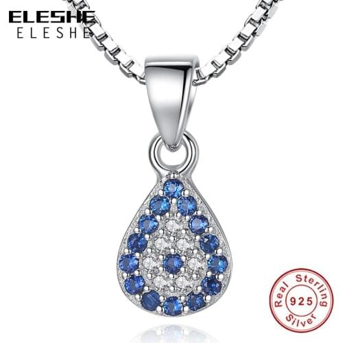 Blue Austrian Crystal Blue Eye Necklaces & Pendants Wedding Jewelry Elegant Women 925 Sterling Silver Necklace Gifts