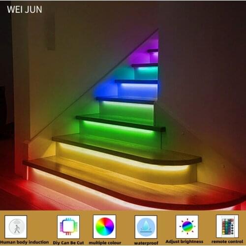 RGB LED Strip Light with Intelligent Human Body Sensor Light Sports Induction Room Indoor Battery Leds Motion Lamp Waterproof