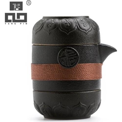 TANGPIN black crockery ceramic teapots with 2 cups a tea sets portable travel tea set drinkware