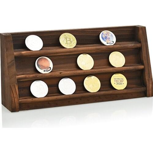 3 Rows Challenge Coins Display Holder Wooden Storage Shelf Military Coin Stand Case Collector Box Home Desk Decor Veterans Gift