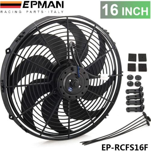 Epman Racing Car Universal 12V 16" Electric Fan Curved S Blades Radiator Cooling Fan For Radiator Oil CoolerEP-RCFS16F