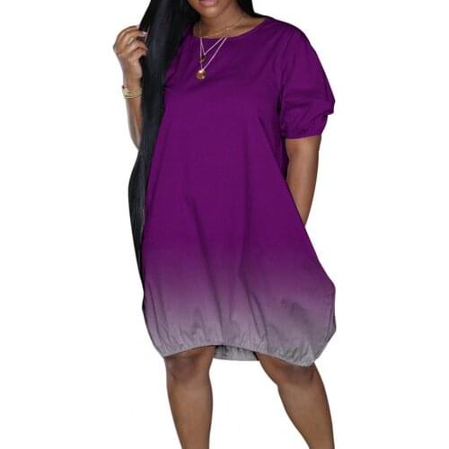 Summer Dress Women Dresses loose Women Dress Gradient Color O-neck Cotton Blend Short Sleeve Summer Streetwear robe femme