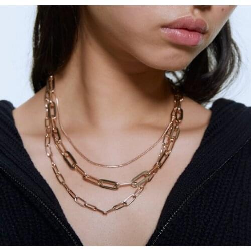 2020 New Trendy Multi-layer Necklace for Women Fashion Golden Color Metal Clavicle Chain Female Jewellery Accessories