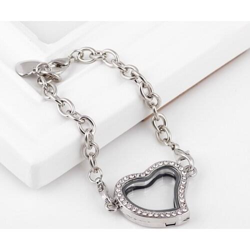 10pcs/lot Newest Arrive 4 Color Crystal Alloy Heart Locket Bracelet DIY Memory Bracelet For Women(Free Shipping)BLT#700