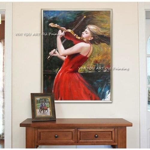 100% Hand painted Beautiful Women Play Violin Oil Painting Modern Living Room Wall Decor Wall Picture no Framed As A Gift