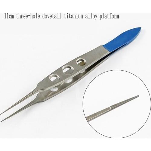 Titanium alloy 11cm microscopy tweezers fat clip dovetail toothed platform plastic tweezers
