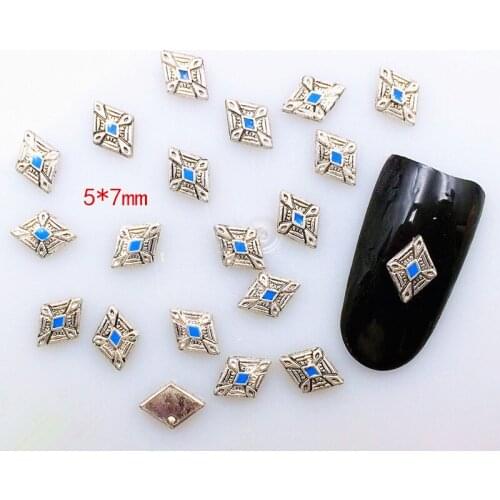 20pcs/pack Japan Alloy Nail Art Retro Silver Painting Oil Rhombus Metal Accessories for Phototherapy Nail Sticker DIY