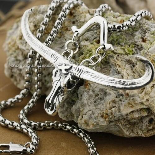 925 Sterling Silver Top Quality Charm Big Buffalo Skull Bull Horn Mens Biker Rock Punk Pendant 8P015