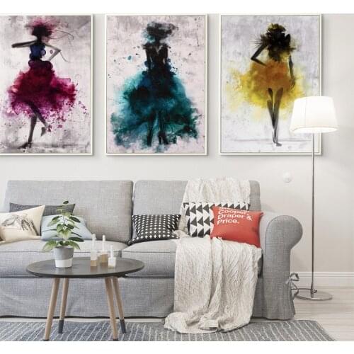 07G Retro Abstract Evening Dress Skirt Girl A4 A3 Canvas Art Painting Print Poster Picture Wall Bedside Home Decoration Murals