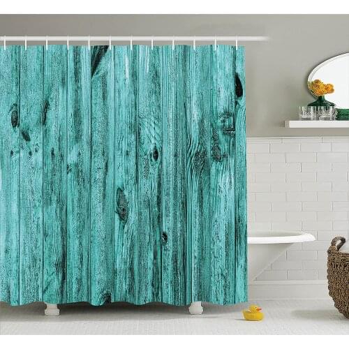 Turquoise Decor Shower Curtains Wall of Turquoise Wooden Texture Background Antique Timber Furniture Artful Print Bath Curtain
