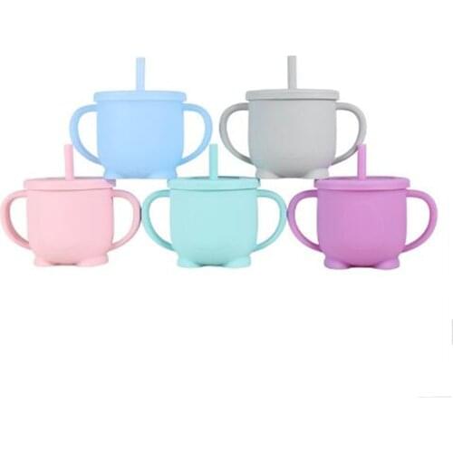 Baby Feeding Cups Cute Cartoon Baby Learning Cups Food Grade Silicone Sippy Cup For Toddlers & Kids