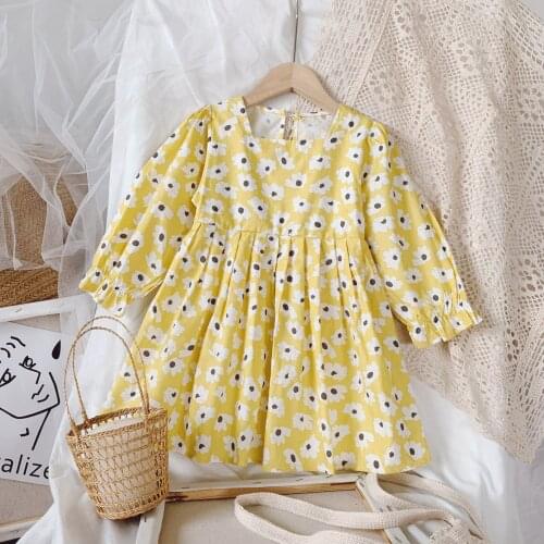 Girls Flowers Dress 2020 New Autumn Kids Floral Casual Dresses Girl Lovely Costumes Children Clothing Suit 2 6 Years