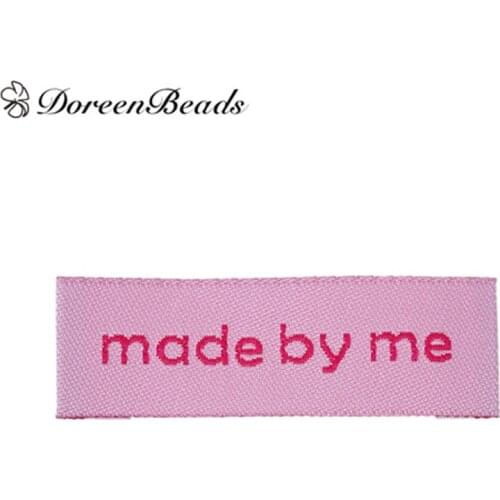 DoreenBeads Terylene Woven Printed Labels DIY Scrapbooking Craft Rectangle Pink " made by me "4.5x1.5cm,50PCs