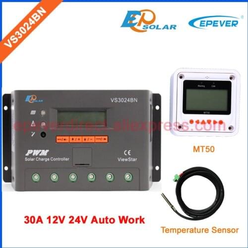 EPEVER 30A Solar battery power controller VS3024BN 12V 24V Auto Work temperature sensor PWM +MT50 Remote meter