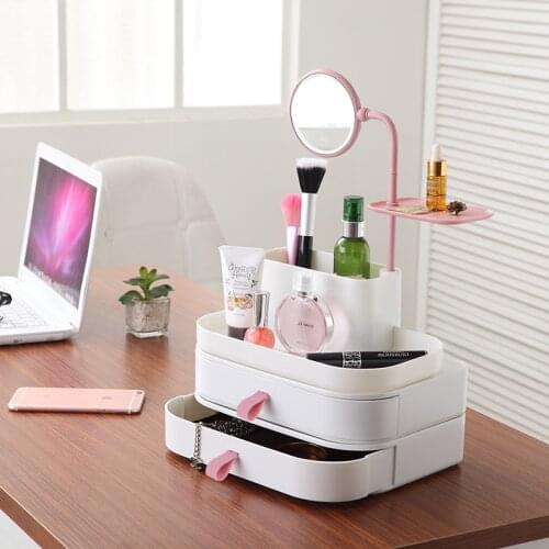 European Cosmetics Receiving Box With Mirror Desktop Skin Care Plastic Shelf Simple Domestic Dressing Table
