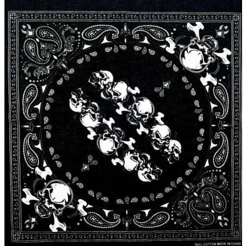 100% Cotton Paisley Skull Punk Hip-hop Headwear Hair Neck Wrist Wrap Band Neckerchief Square Headtie Kerchief for Men 55cm*55cm