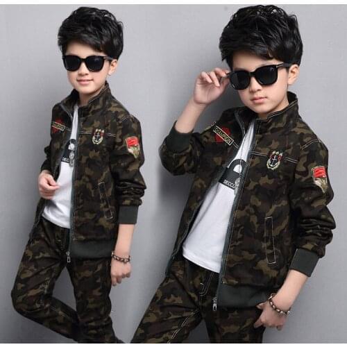 Boy and girls' camouflage suits 2019 new childrens clothing spring uniforms Korean version of the spring children in the two