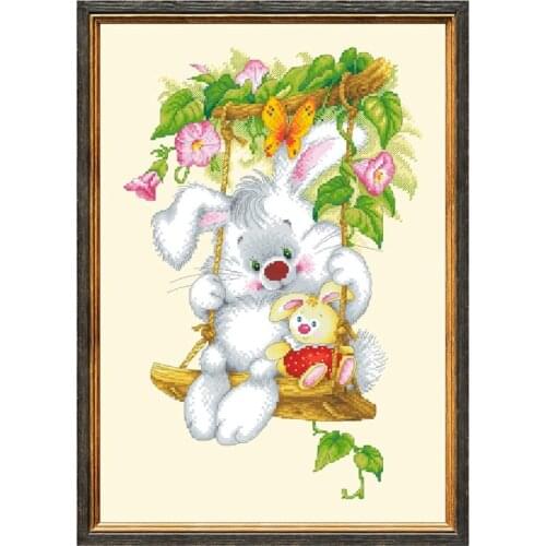 Sunny bunny cross stitch kits cartoon pattern design 18ct 14ct 11ct light yellow canvas embroidery DIY needlework