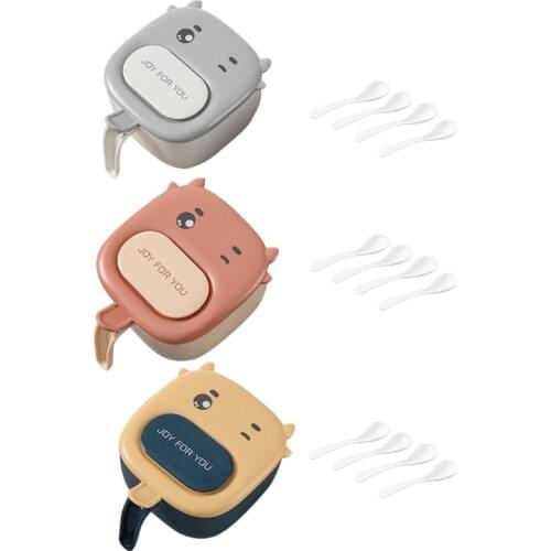 Cute Calf 4-in-1 Condiment Seasoning Box with Cover Spice Cruet Salt Storage Container Home Kitchen Tool 4 Compartment