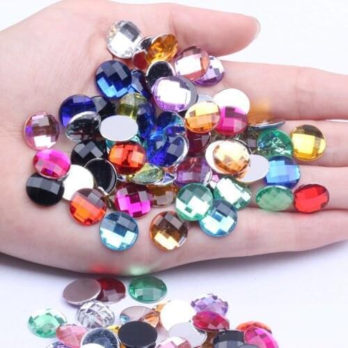 Round Gems Flatback Earth Facets 1000pcs 12mm Craft Art DIY Stones Acrylic Rhinestone Strass High Shine Nail Art Stones