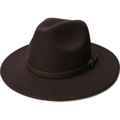 LUCKYLIANJI Retro Kid Child Vintage 100% Wool Wide Brim Cap Fedora Panama Jazz Bowler Hat Leather Band(54cm/Adjusted)