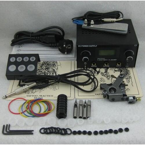 One Tattoo Machine LCD Dual Power Needles Tips Beginner Kit Set For Permanent Tattoo Makeup Tools Accessories Supply TKS110
