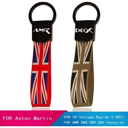 Metal Rubber British flag car key chain ring remote key holder For aston martin AMR CYGNET DBS DBX DB9 DB11 RAPIDE V8 VANTAGE