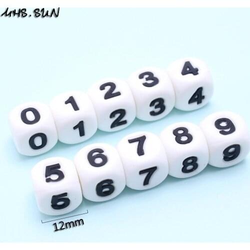 MHS.SUN 100% Food grade number square silicone beads 12mm white baby chewing bead loose mixed for DIY nursing teething jewelry