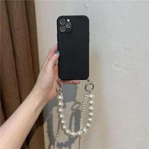 Cute double Pearls Crossbody Case For iphone 12 ProMax 11Pro max 7 8 Plus XR XS MAX SE 2020 Necklace Candy Color TPU Cases