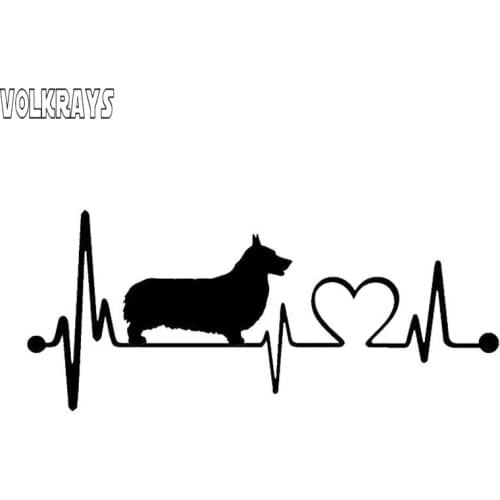 Volkrays Fashion Car Sticker Pembroke Welsh Corgi Heartbeat Dog Accessories Reflective Vinyl Decal Black/Silver,7cm*18cm