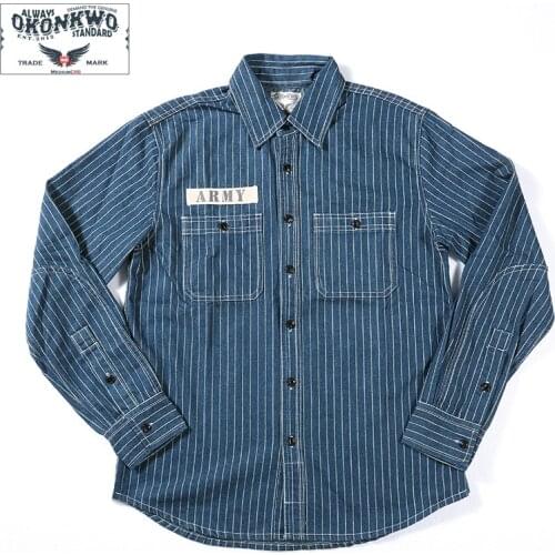 OKONKWO Vertical Stripe Shirt Outdoor Trekking Camping Climbing Hunting Training Military Mens Denim Long Sleeve Coat Work Tops