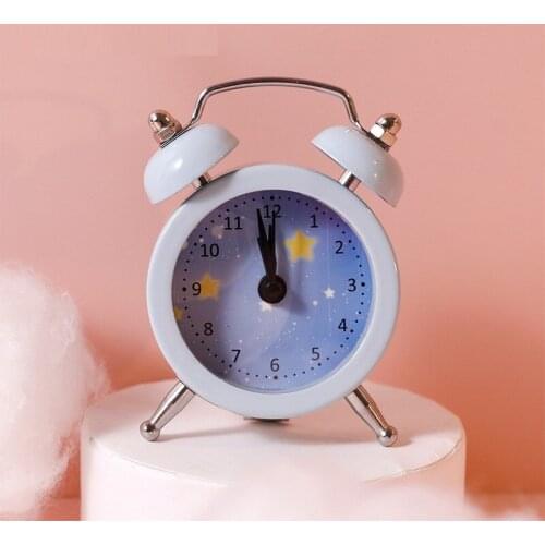 Mini Loud Desk Clock Watch Student Bedside Creative Childrens Cute Cartoon Mute Simple Small Alarm Clock Bedroom Portable Decor