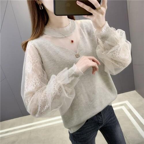 2021 Limited Special Offer Room 197671, No. 2 In 5 】 To Film Splicing Gauze Round Collar of Spring Bud Silk Sleeve Knit 48