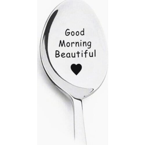 Valentines Day Gift Anniversary Gift For Boyfriend Stainless Steel Spoon Good Morning Handsome Beautiful Girlfriend Present