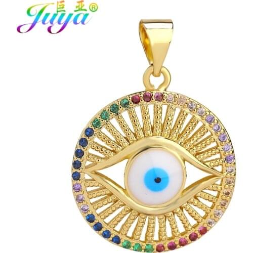 Juya DIY Turkish Jewelry Supplies Handmade Creative Enamel Greek Evil Eye Charms For Trendy Hamsa Fatima Charms Jewelry Making