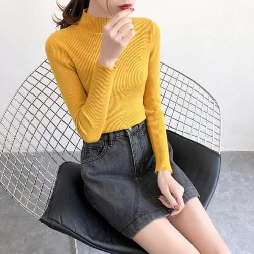 Casual Autumn Winter Women Sweater Pullovers Long Sleeve Half high collar chic Sweater Female Slim Knit Top Soft Jumper Tops