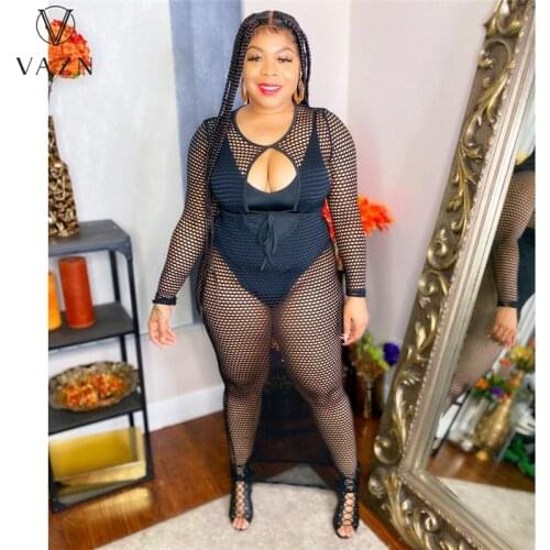 VAZN 2021 fashion hot sale women sexy club party style long sleeve hollow out long dresses jumpsuits two piece dresses sets