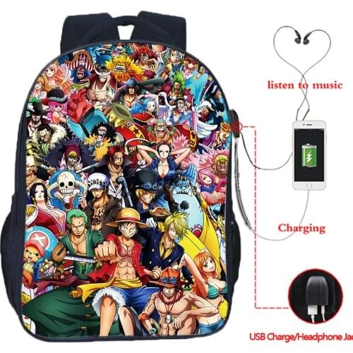 Mochila ONE PIECE Anime Backpacks College Student Large Backpack Men Women One Piece School Bags Teenager Usb Charging Bookbag